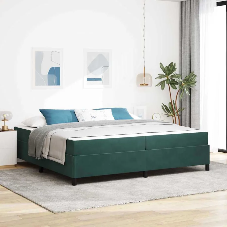 Cadre de lit avec matelas Vert foncé 200 x 200 cm tissu