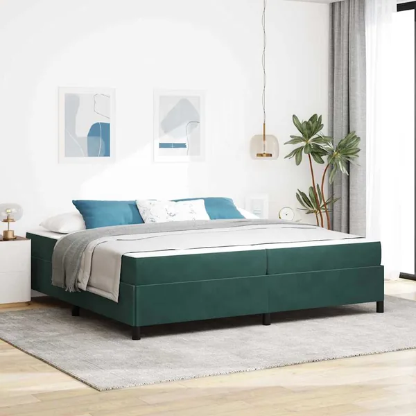 Cadre de lit avec matelas Vert foncé 200 x 200 cm tissu