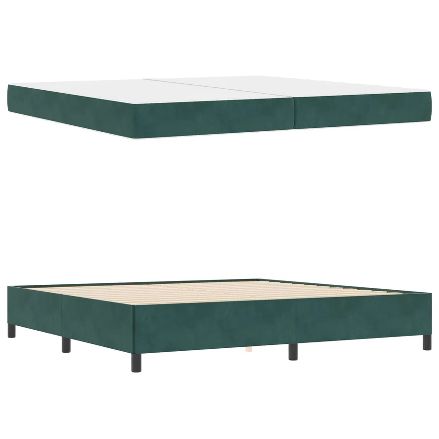 Cadre de lit avec matelas Vert foncé 200 x 200 cm tissu - 4