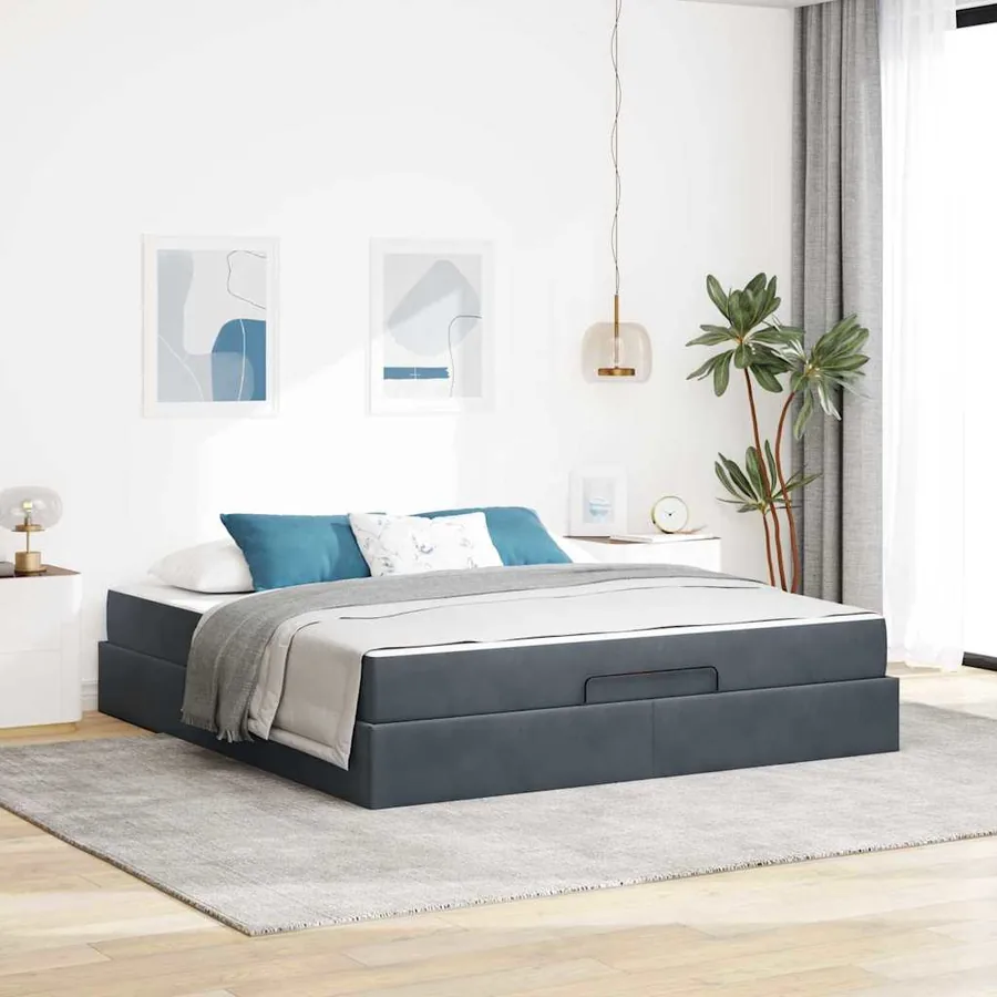 Cadre de lit avec matelas 2 pcs Gris Foncé Velours
