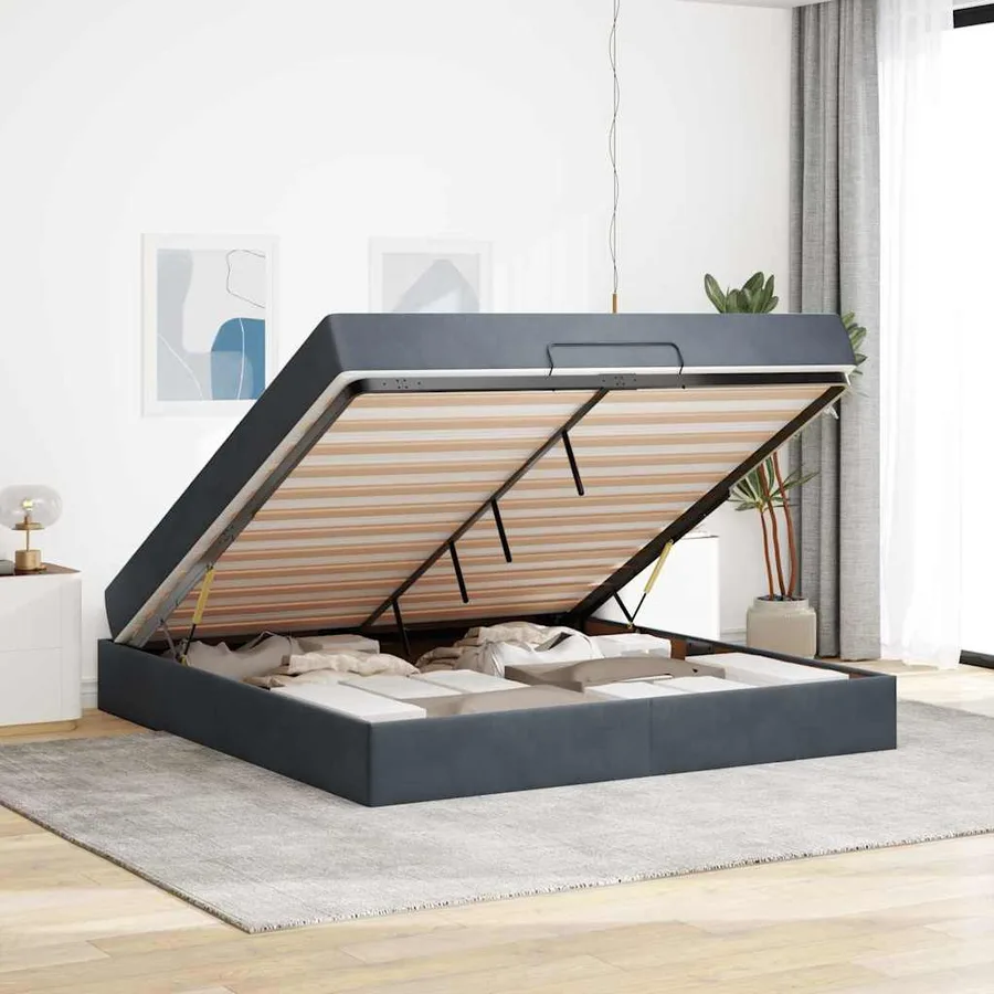 Cadre de lit avec matelas 2 pcs Gris Foncé Velours - 3