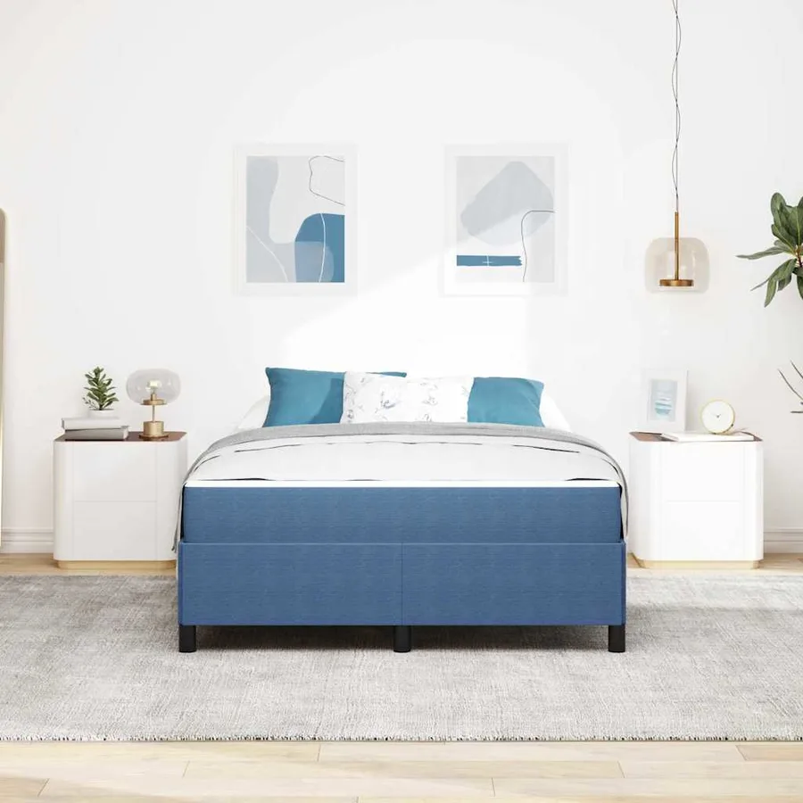 Cadre de lit avec matelas Bleu 140 x 200 cm tissu - 3
