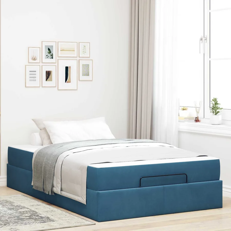 Cadre de lit avec matelas 2 pcs Bleu Velours