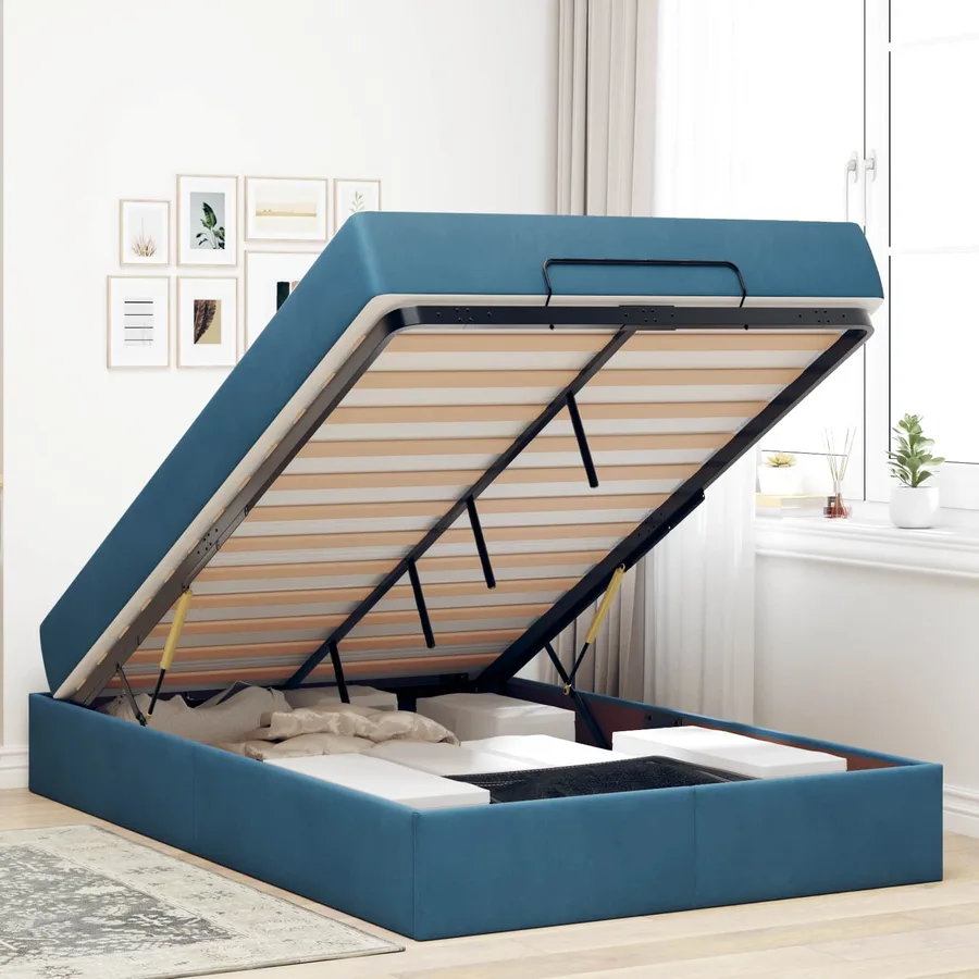 Cadre de lit avec matelas 2 pcs Bleu Velours - 4