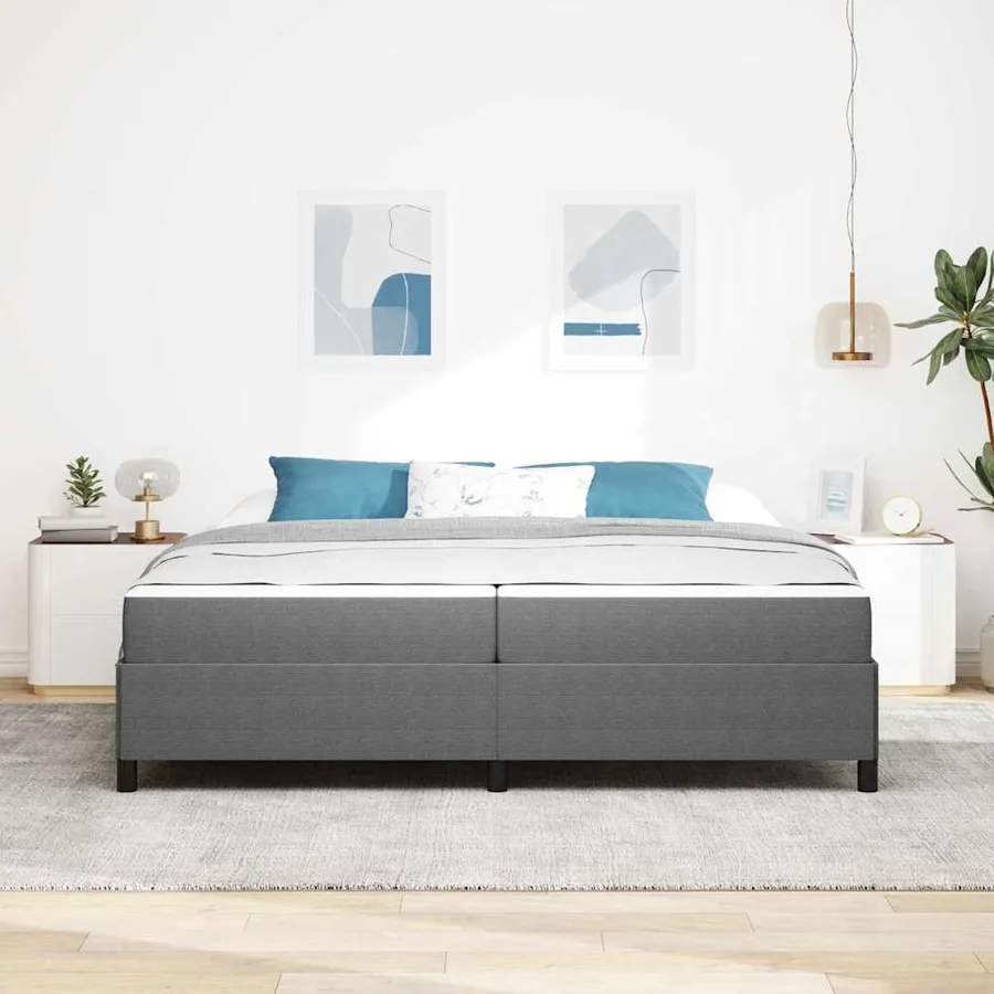 Cadre de lit avec matelas Gris clair 200 x 200 cm tissu - 3