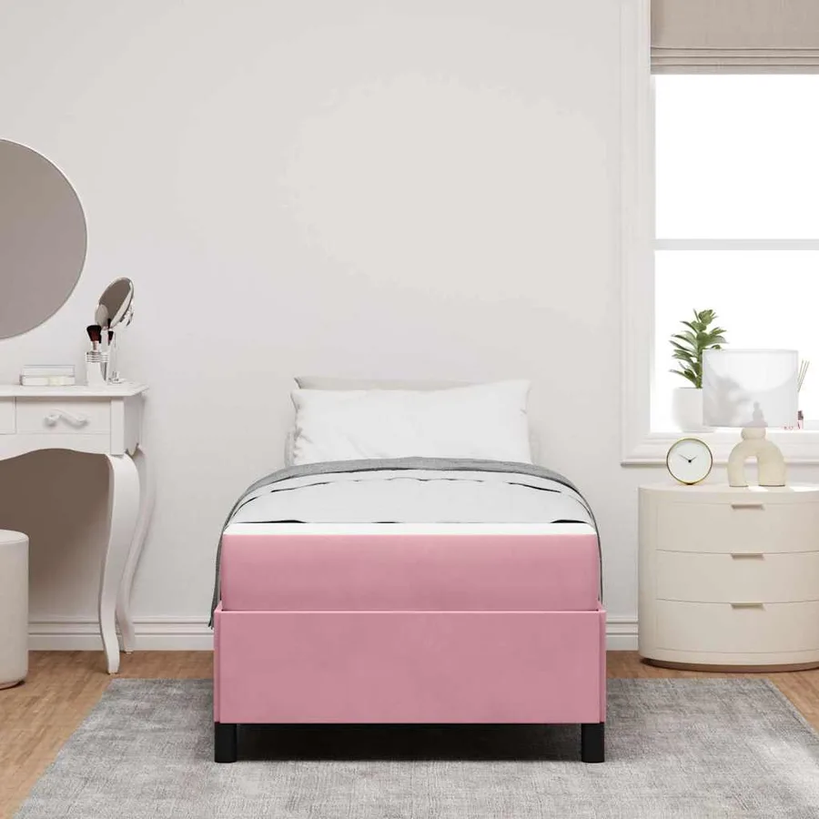 Cadre de lit avec matelas Rose 100 x 200 cm tissu - 3