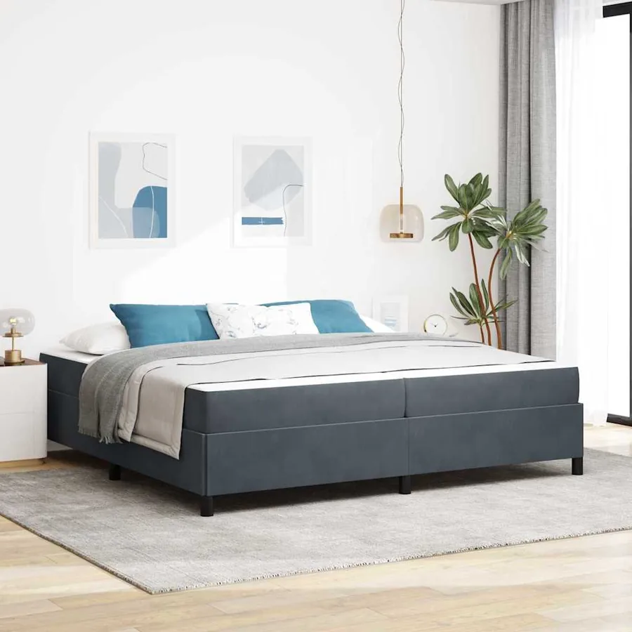 Cadre de lit avec matelas Gris foncé 200 x 200 cm tissu