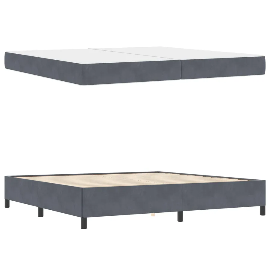 Cadre de lit avec matelas Gris foncé 200 x 200 cm tissu - 4