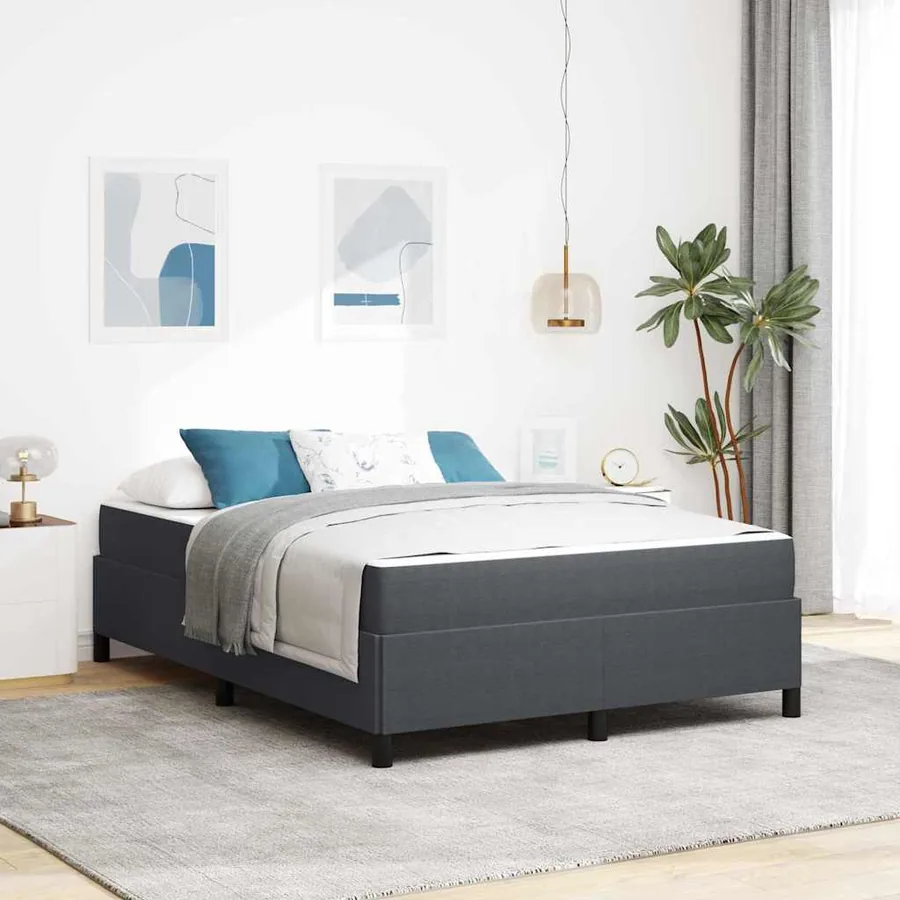 Cadre de lit avec matelas Gris foncé 140 x 190 cm tissu