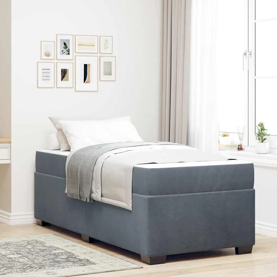 Cadre de lit avec matelas Gris foncé 100 x 200 cm tissu
