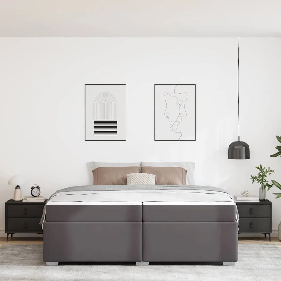 Cadre de lit avec matelas Gris 200 x 200 cm tissu - 3