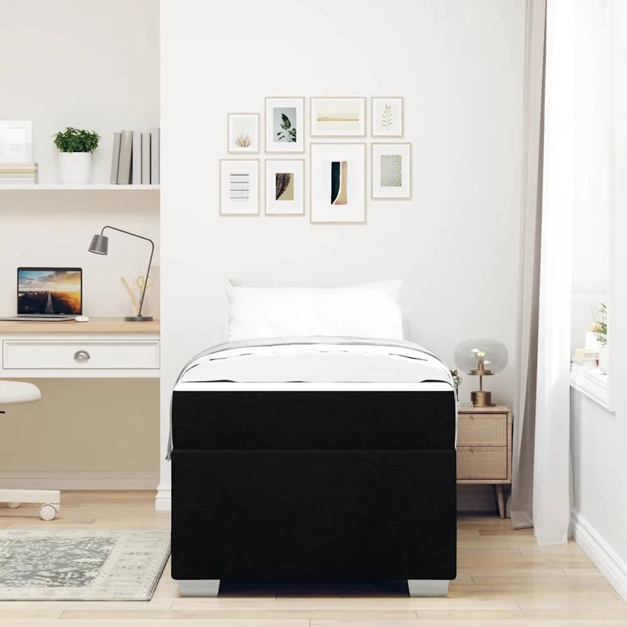 Cadre de lit avec matelas Noir 100 x 200 cm tissu - 3
