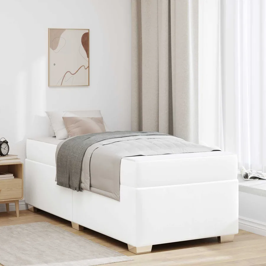 Cadre de lit avec matelas Blanc 100 x 200 cm tissu