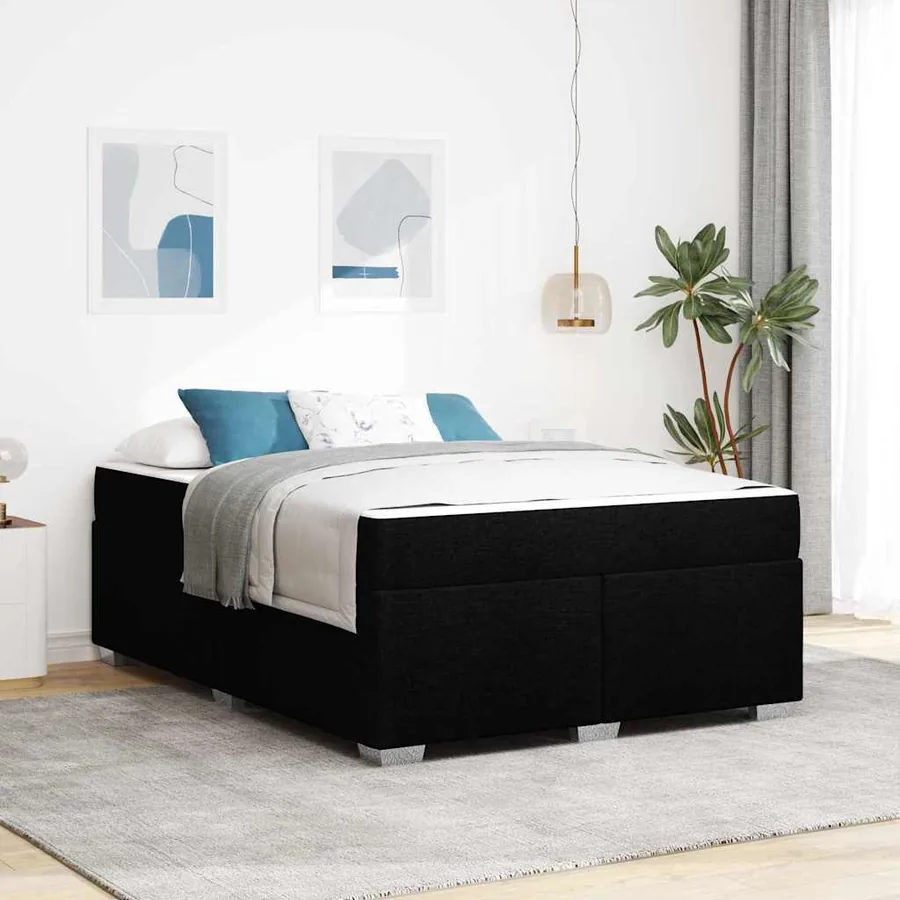 Cadre de lit avec matelas Noir 140 x 200 cm tissu