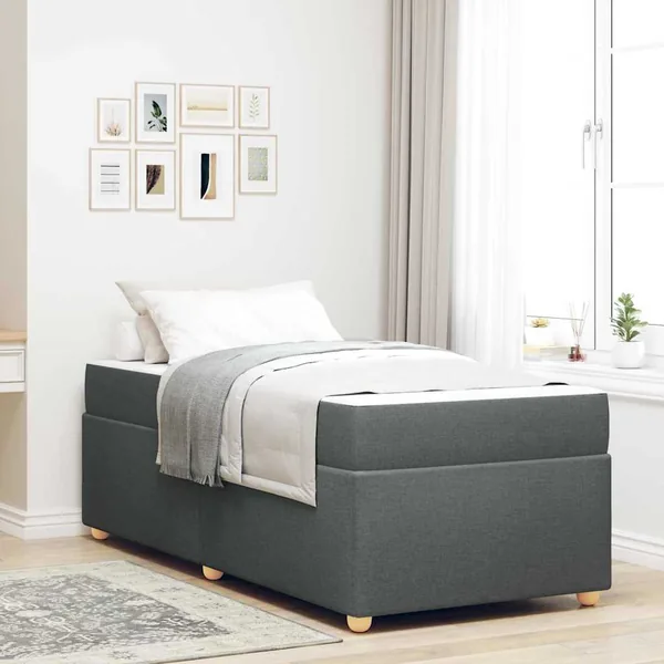 Cadre de lit avec matelas Gris foncé 100 x 200 cm tissu