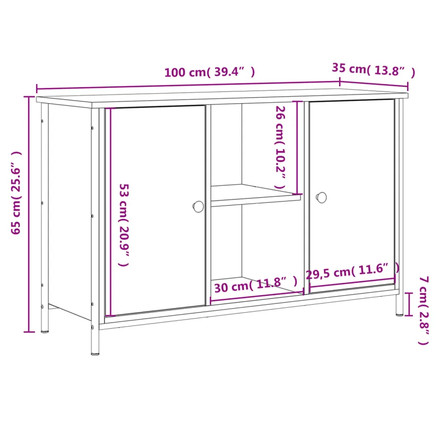 Meuble TV chêne fumé 100x35x65 cm bois d'ingénierie - 11