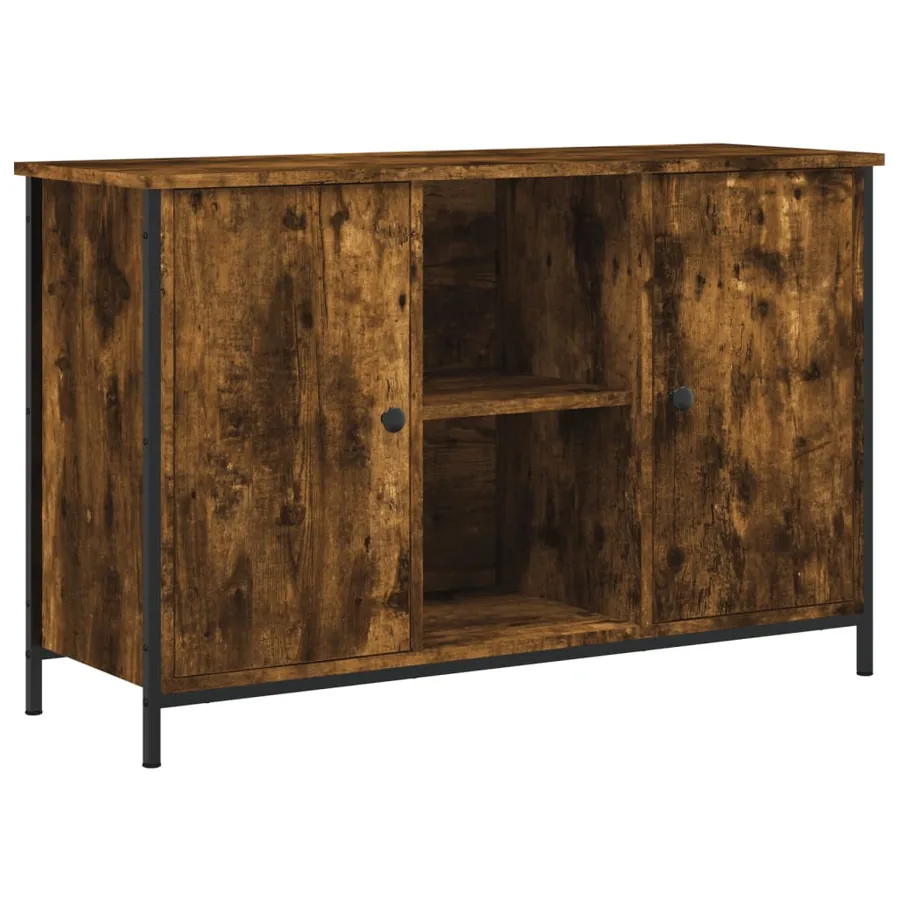 Meuble TV chêne fumé 100x35x65 cm bois d'ingénierie - 2