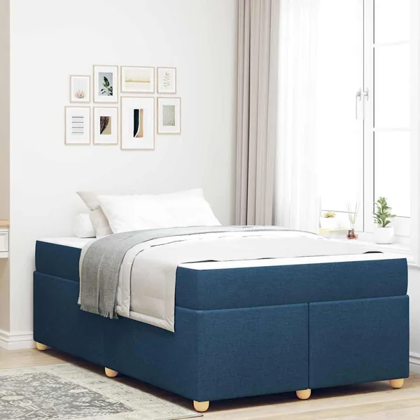 Cadre de lit avec matelas Bleu 120 x 200 cm tissu
