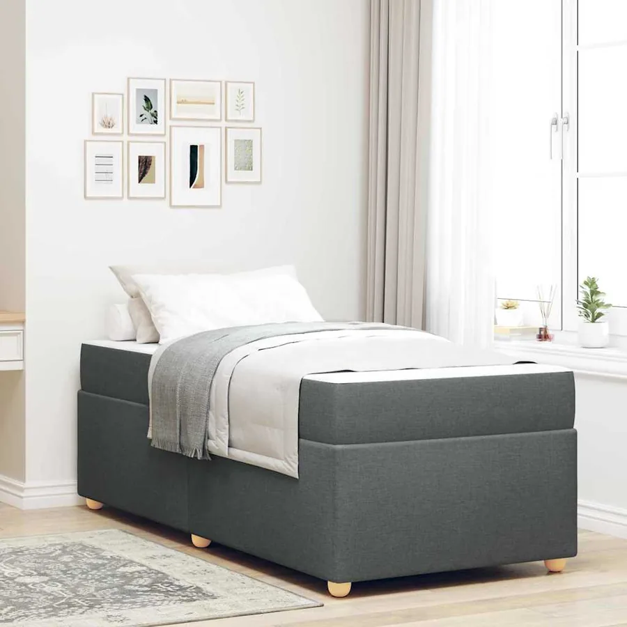 Cadre de lit avec matelas Gris foncé 90 x 190 cm tissu