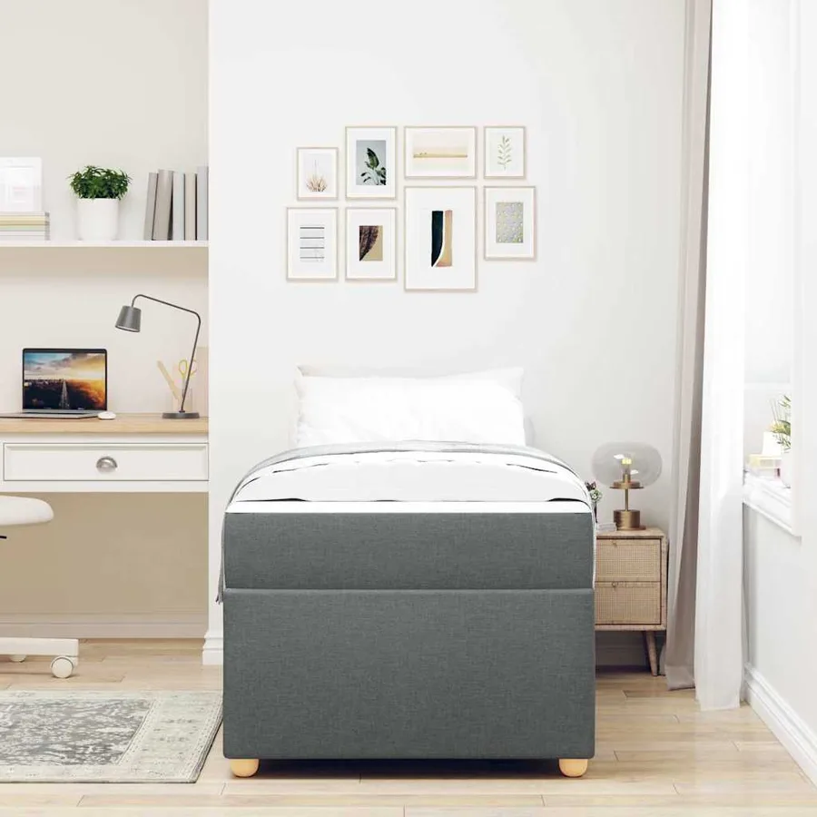 Cadre de lit avec matelas Gris foncé 90 x 190 cm tissu - 3