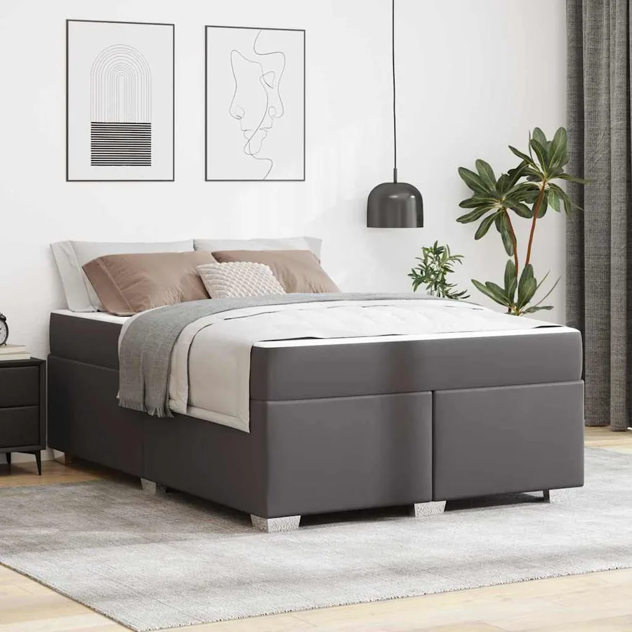 Cadre de lit avec matelas Gris 160 x 200 cm tissu