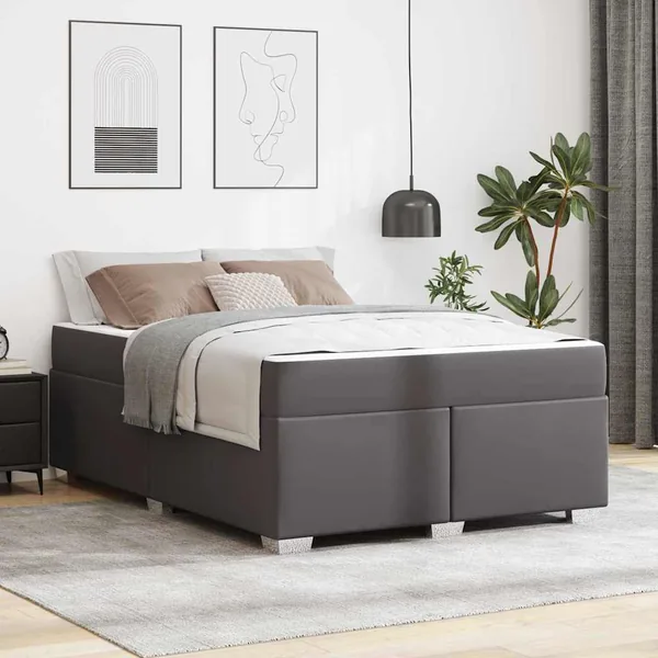 Cadre de lit avec matelas Gris 160 x 200 cm tissu