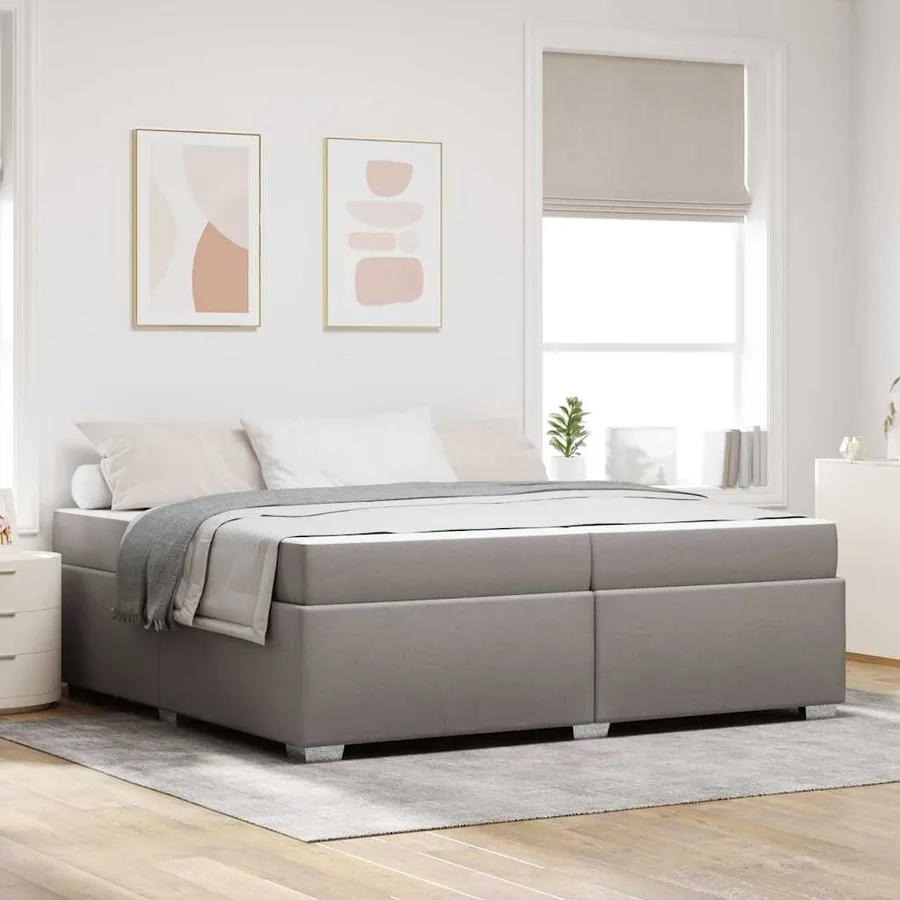Cadre de lit avec matelas Taupe 200 x 200 cm tissu