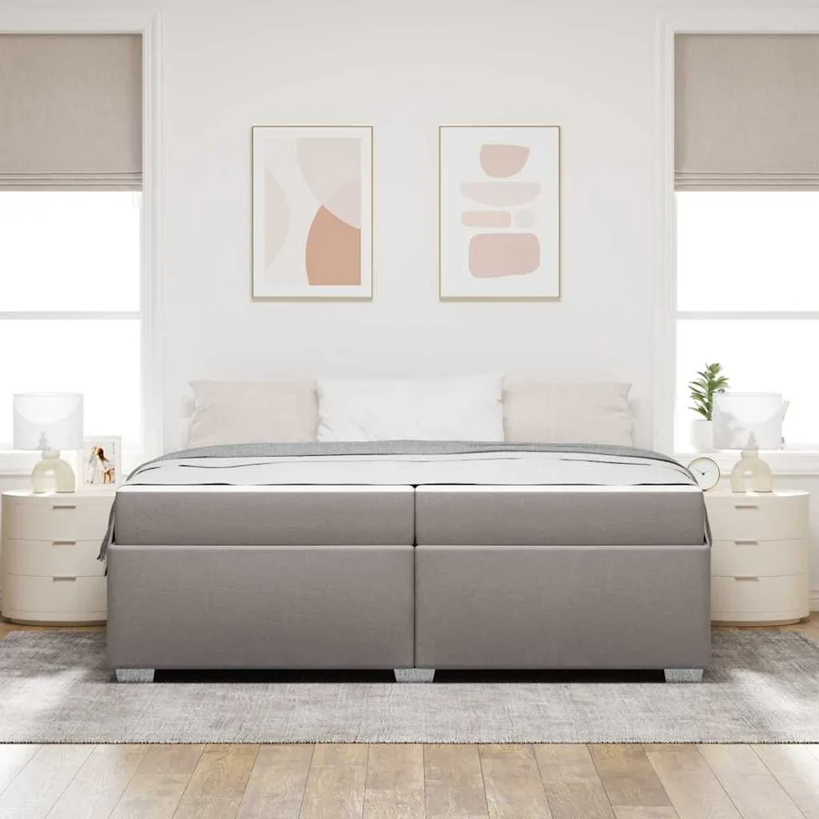 Cadre de lit avec matelas Taupe 200 x 200 cm tissu - 3