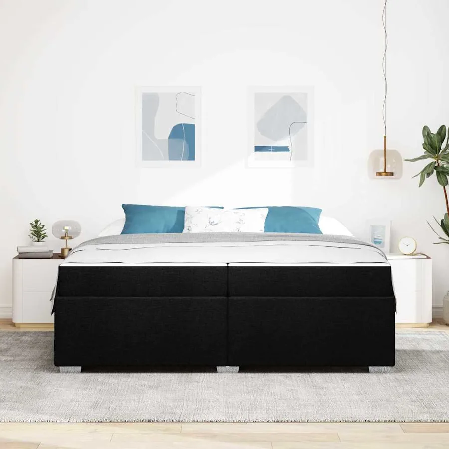 Cadre de lit avec matelas Noir 200 x 200 cm tissu - 3