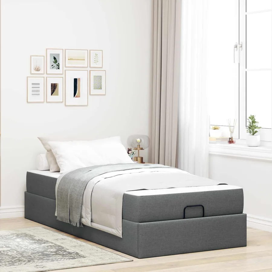 Cadre de lit avec matelas 2 pcs Gris Foncé tissu