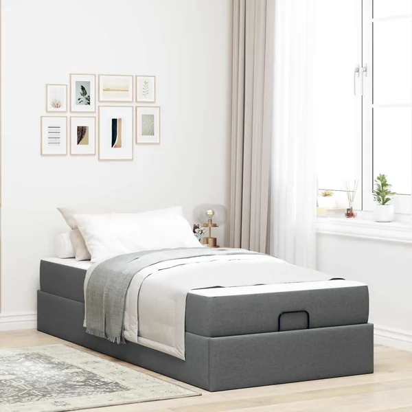 Cadre de lit avec matelas 2 pcs Gris Foncé tissu