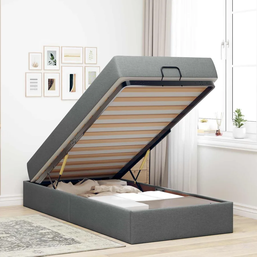 Cadre de lit avec matelas 2 pcs Gris Foncé tissu - 4
