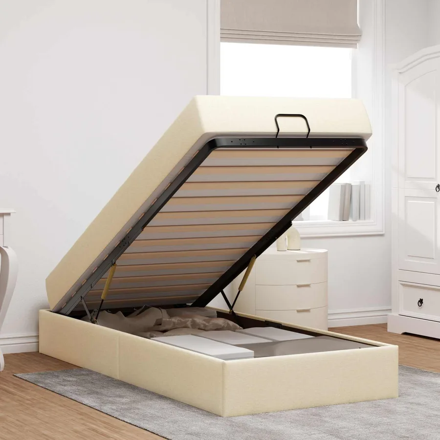 Cadre de lit avec matelas 2 pcs Crème tissu - 4
