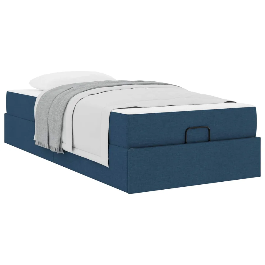 Cadre de lit avec matelas 2 pcs Bleu tissu - 3