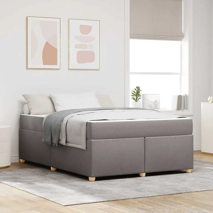 Cadre de lit avec matelas Taupe 140 x 200 cm tissu