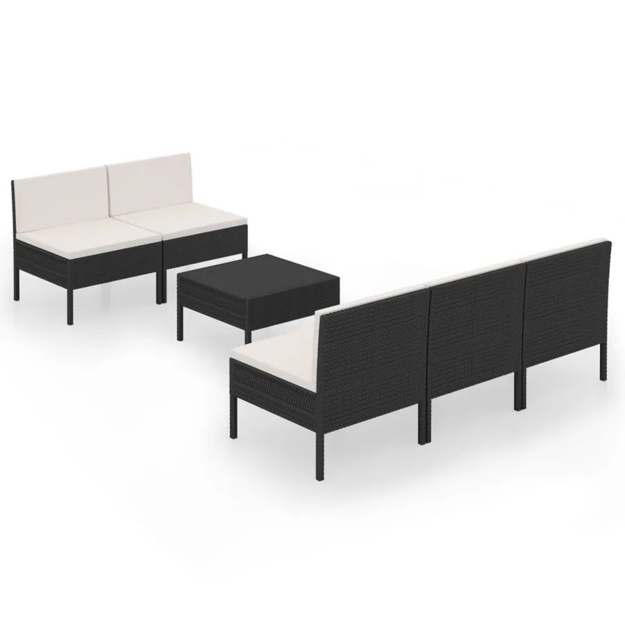 Salon de jardin 6 pcs avec coussins résine tressée noir - 2