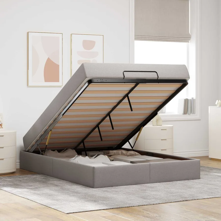 Cadre de lit avec matelas 2 pcs Taupe tissu - 4