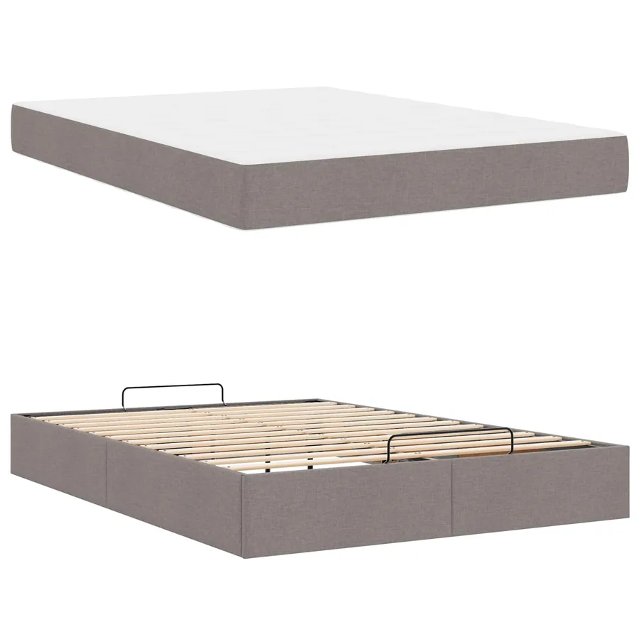 Cadre de lit avec matelas 2 pcs Taupe tissu - 6