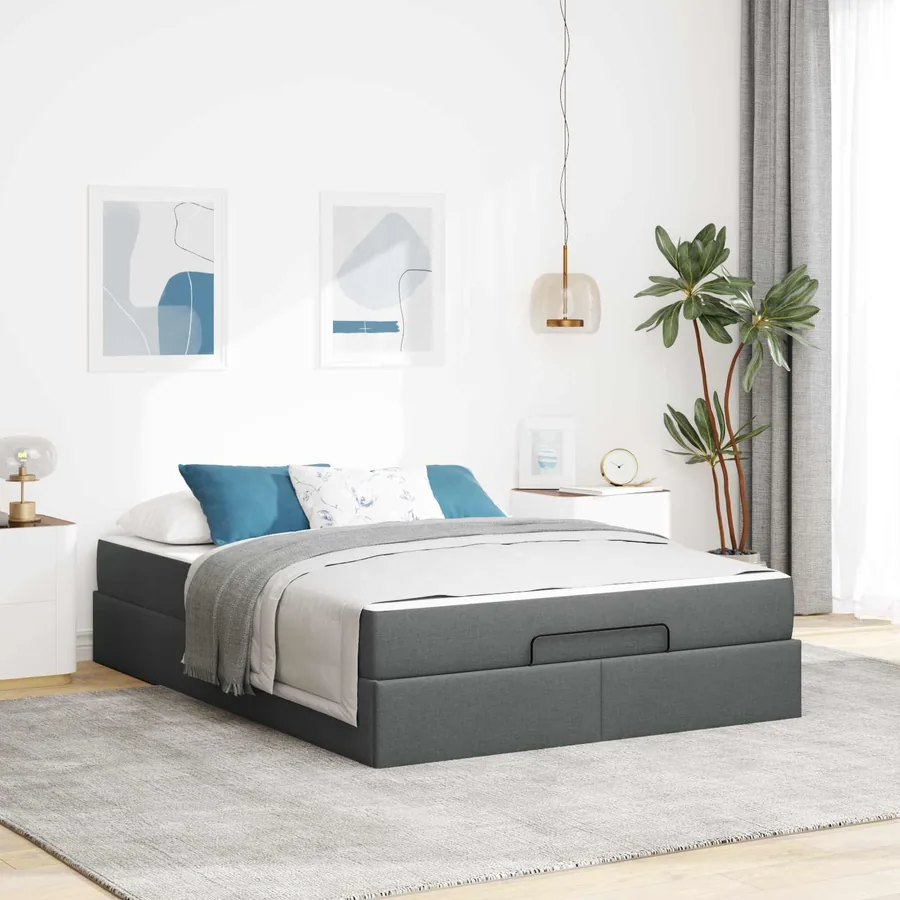 Cadre de lit avec matelas 2 pcs Gris Foncé tissu