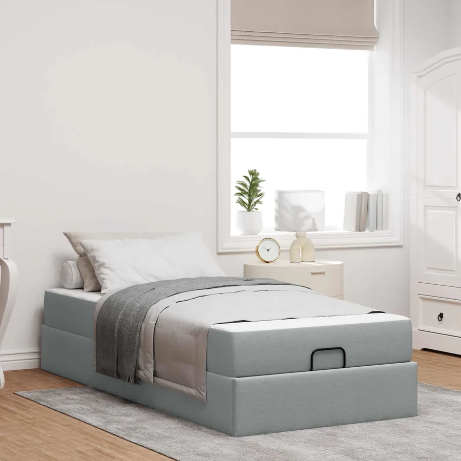 Cadre de lit avec matelas 2 pcs Gris clair tissu