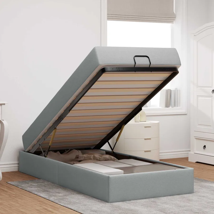Cadre de lit avec matelas 2 pcs Gris clair tissu - 4