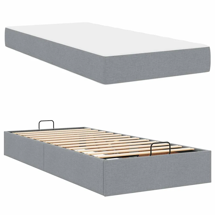 Cadre de lit avec matelas 2 pcs Gris clair tissu - 6