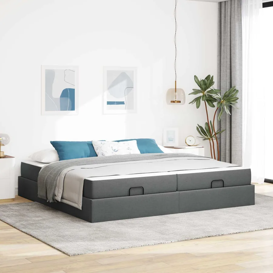 Cadre de lit avec matelas avec matelas 2 pcs Gris Foncé tissu