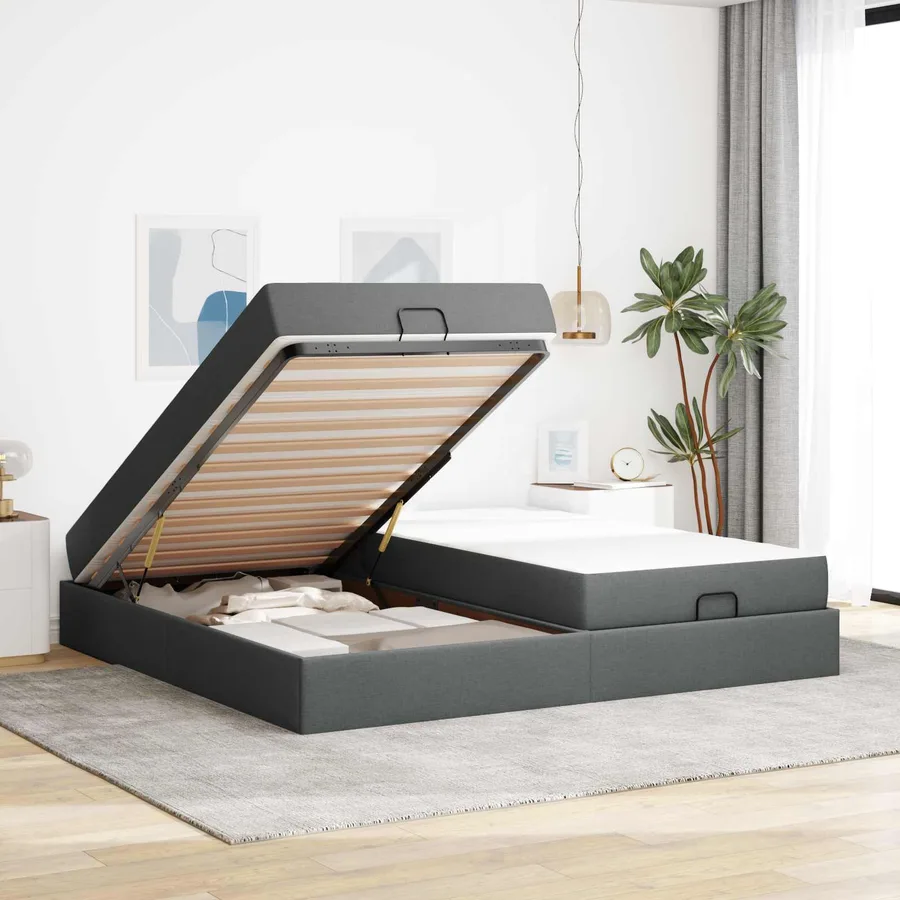 Cadre de lit avec matelas avec matelas 2 pcs Gris Foncé tissu - 4