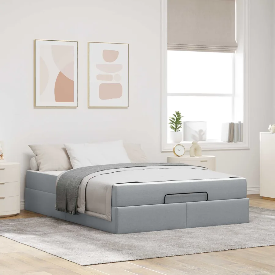 Cadre de lit avec matelas 2 pcs Gris clair tissu