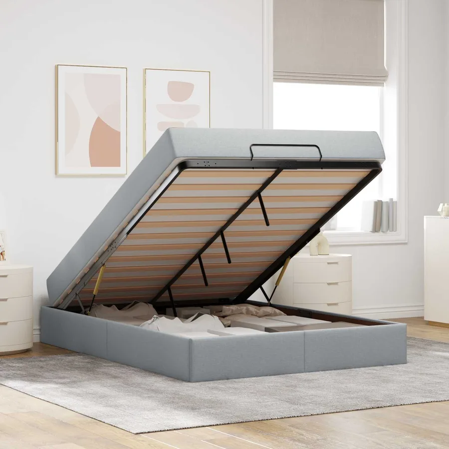 Cadre de lit avec matelas 2 pcs Gris clair tissu - 4