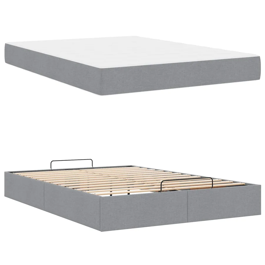 Cadre de lit avec matelas 2 pcs Gris clair tissu - 6