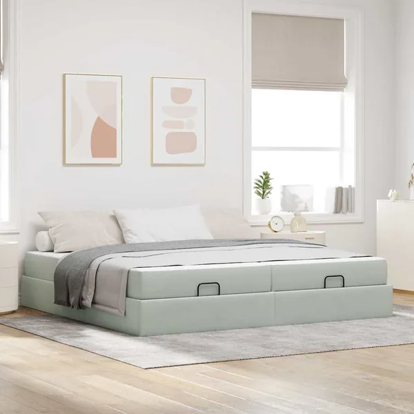 Cadre de lit avec matelas avec matelas 2 pcs Gris clair Velours