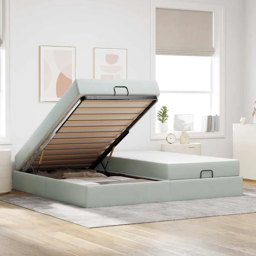 Cadre de lit avec matelas avec matelas 2 pcs Gris clair Velours - 3