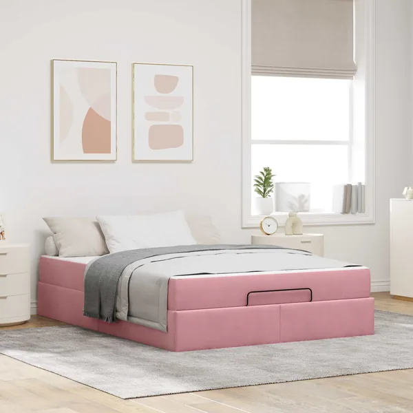 Cadre de lit avec matelas 2 pcs Rose Velours